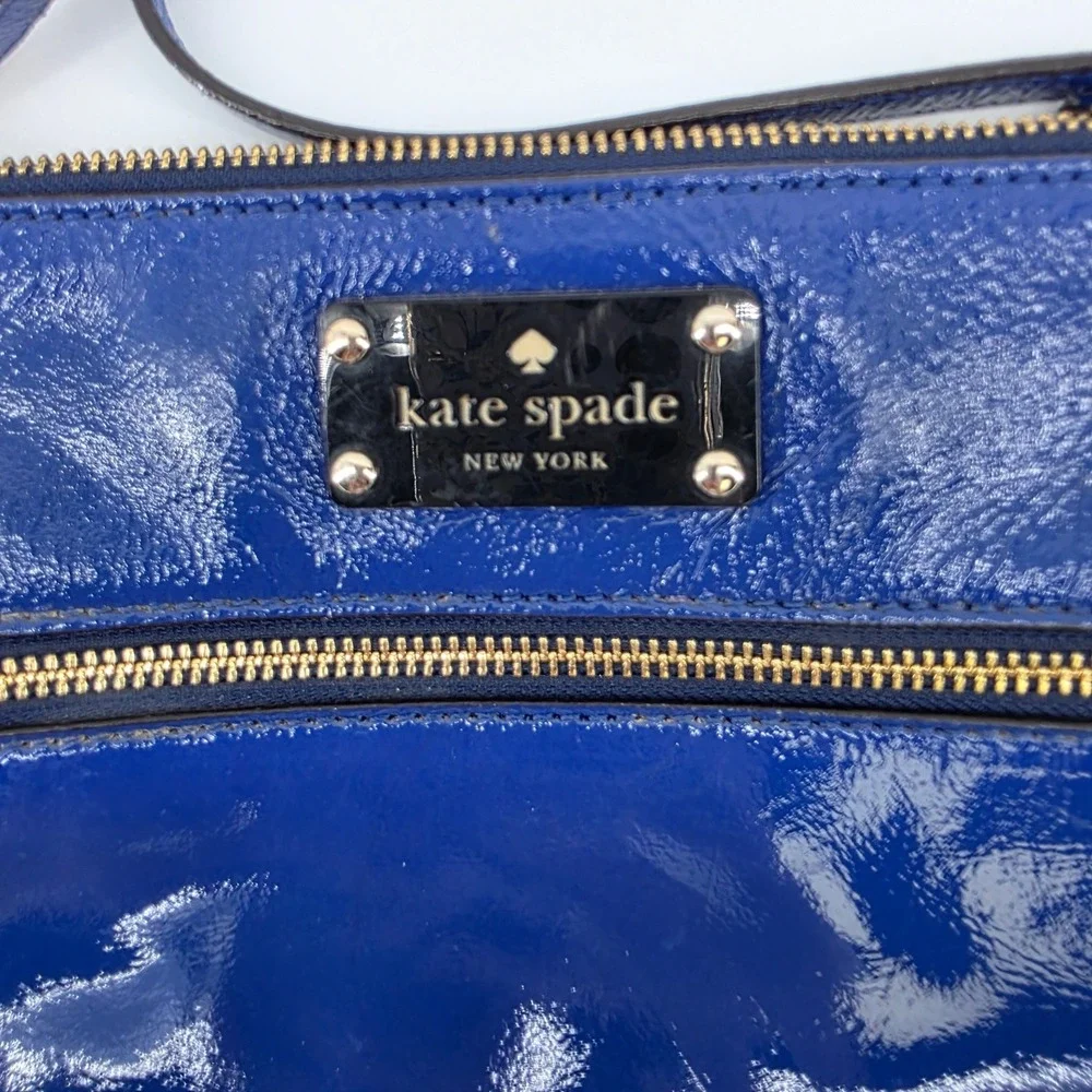 Kate Spade Cobalt Blue Patent Leather Crossbody Bag Gold Hardware Glossy Purse